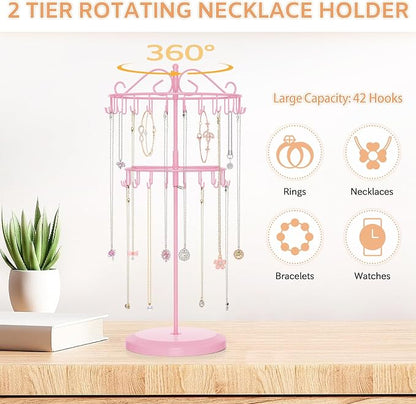 iDavosic.ly 2 Tier Rotating Necklace Holder Organizer - Image 4