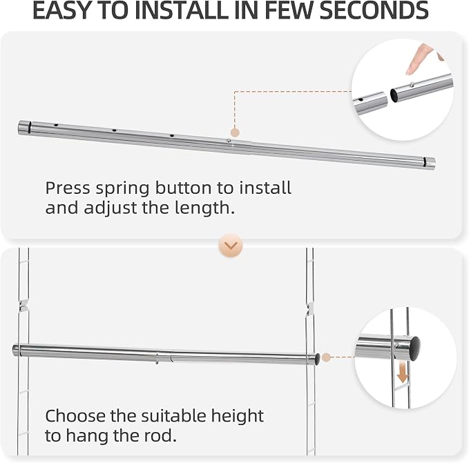 STORAGE MANIAC Hanging Closet Rod, Adjustable Width and Height Closet Hanging - Image 4