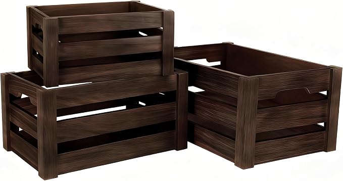 Rustic Wooden Storage Crates Set of 3 by Unknown