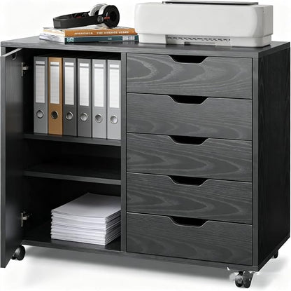 5-Drawer Wood Drawer Cabinet, Office Storage Cabinet by SimpleDeluxe