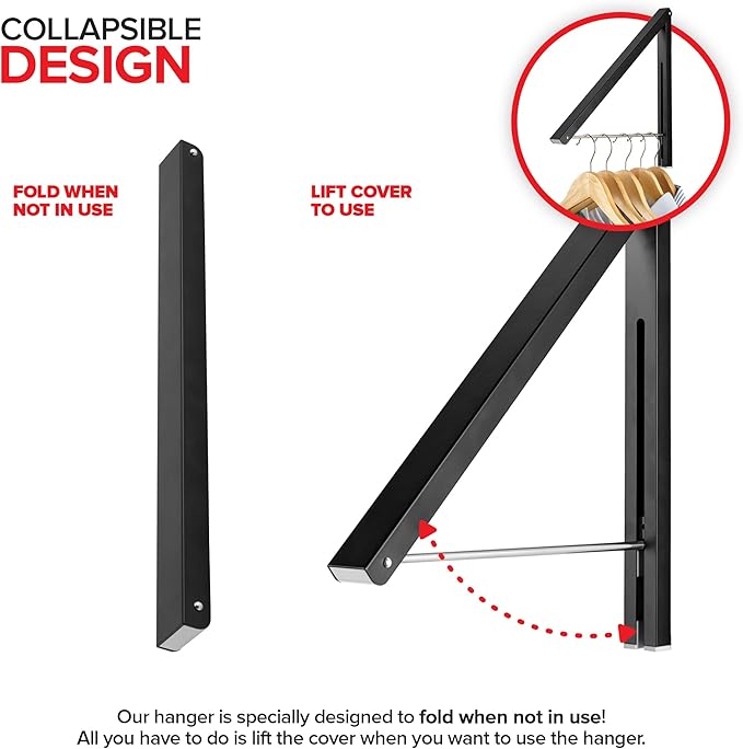 Single Foldable Clothing Rack, Wall-Mounted Retractable Clothes Hanger - Image 3