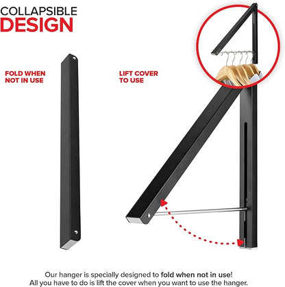 Single Foldable Clothing Rack, Wall-Mounted Retractable Clothes Hanger - Image 3