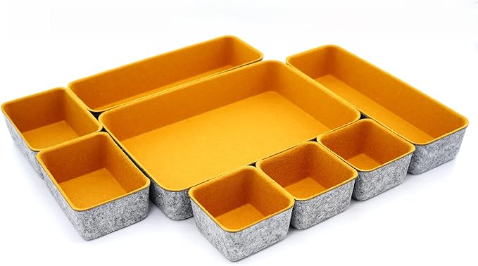 Welaxy 8-Piece Felt Drawer Organizers Curry Desk Tray Makeup Storage - Image 2