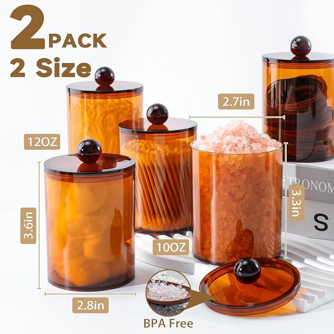 2 Pack Qtip Holder, Canister Apothecary Jar Set, Bathroom Jars - Image 2