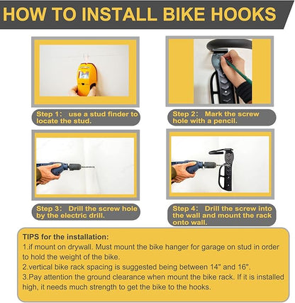Bike Rack for Garage Wall Mount 4 Pack Vertical Bike Hooks Bicycle Hanging - Image 5