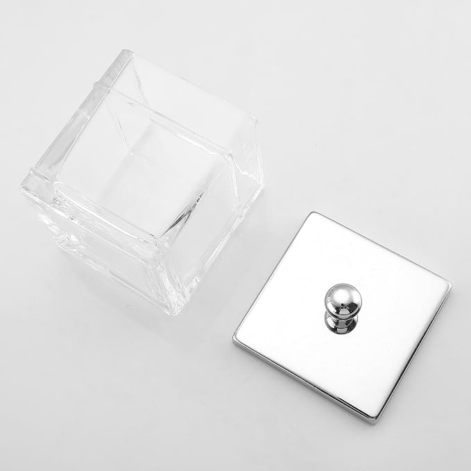Glass Cotton Jar Holder 2 Pack– Silver/Chrome Lid, Elegant Bathroom Storage - Image 6