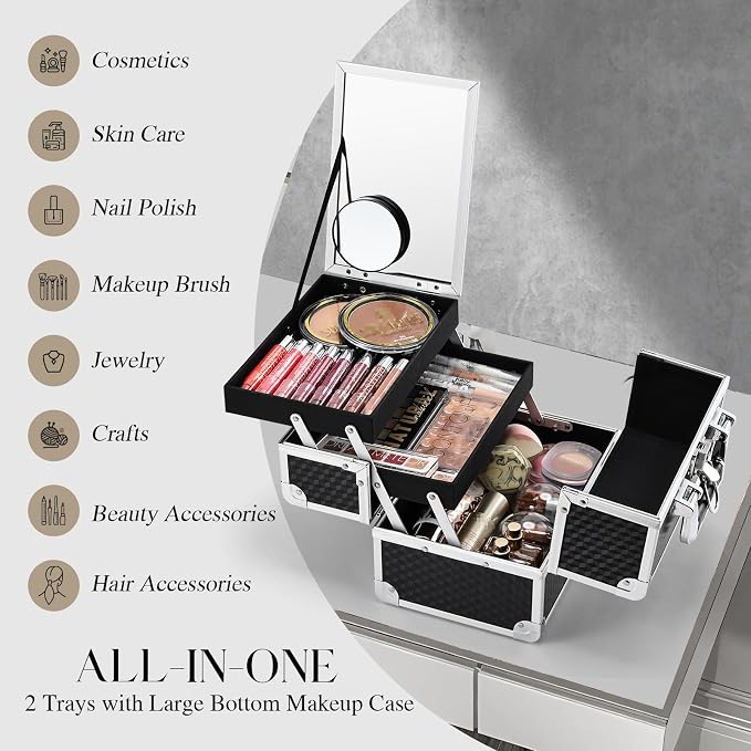 Joligrace Makeup Box Cosmetic Train Case Portable Makeup Organizer Case - Image 4