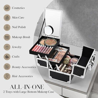 Joligrace Makeup Box Cosmetic Train Case Portable Makeup Organizer Case - Image 4
