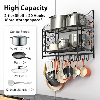 28 Inch Pot Rack Wall Mounted, 2 Tier Pots and Pans Organizer - Image 3