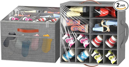 Aokeyee 2 Pack Shoe Organizer for Closet, Foldable Shoe Storage Organizer Box by Aokeyee