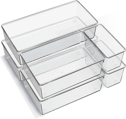 6 Pack Large Clear Plastic Drawer Organizer Trays, Acrylic Kitchen Drawer by Criusia