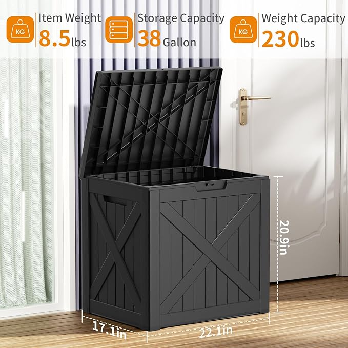 38 Gallon Outdoor Deck Box, Storage Lockable Waterproof Patio Furniture - Image 4