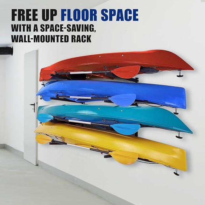 Kayak Wall Mount Rack for 4 Kayaks, Kayak Paddle Holder for Garage Storage - Image 4