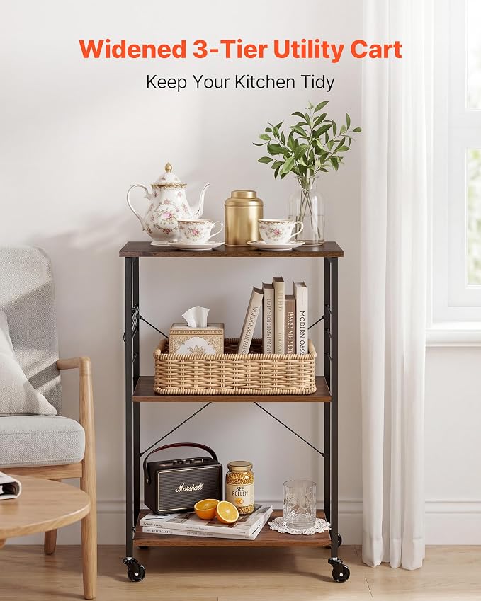 VEVOR Kitchen Utility Cart, 3 Tier 23.7 in Microwave Stand Coffee Cart - Image 2