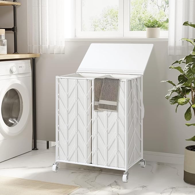 WOWLIVE Laundry Basket with Wheels, Heavy Duty Laundry Hamper with Wood Lid - Image 4