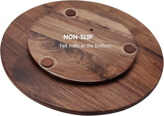 18 Inches Black Walnut Wood Lazy Susan, Solid Wooden Round Kitchen Turntable - Image 4