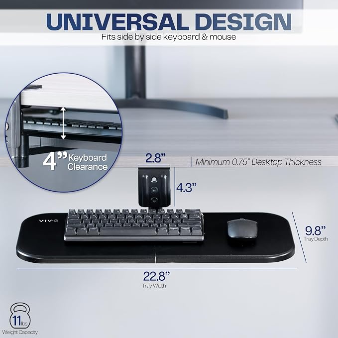 VIVO Under Desk Rotating 23 x 10 inch Computer Keyboard and Mouse Tray - Image 4