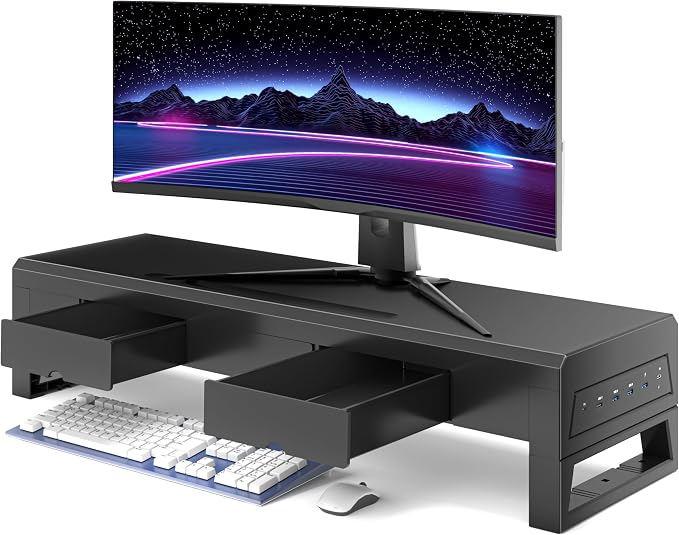 Computer monitor stand with three drawer ，22W charging, 2 USB 3.0, and 1 USB by Unknown