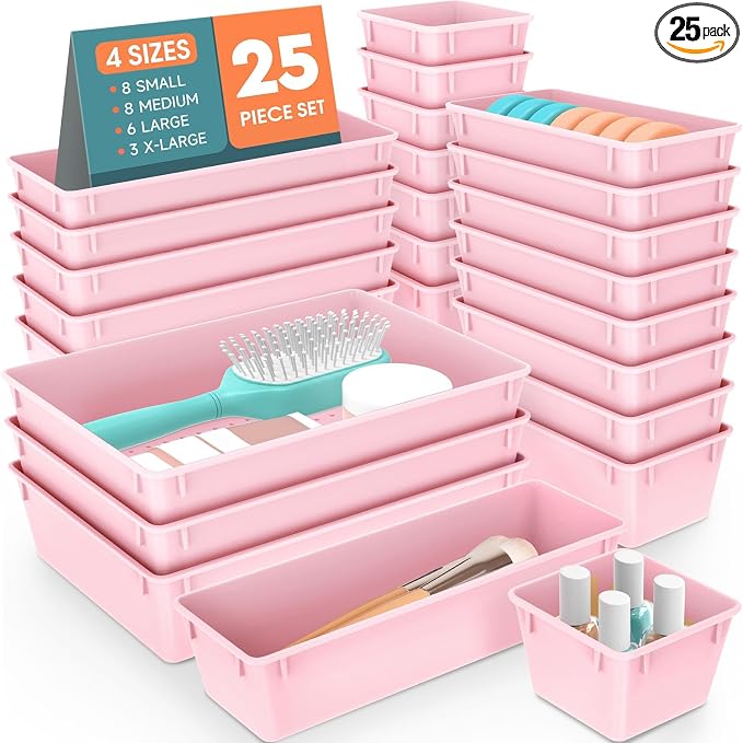 25 PCS Plastic Drawer Organizer Set, 4-Size Versatile Organizer Trays & storage by SpaceHacks