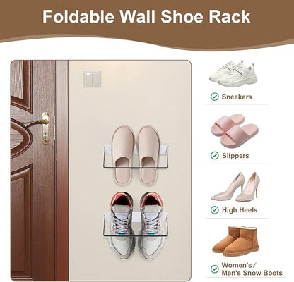 2-Pack Wall Mounted Shoe Rack, Wooden & Metal Foldable Shoe Rack - Image 5