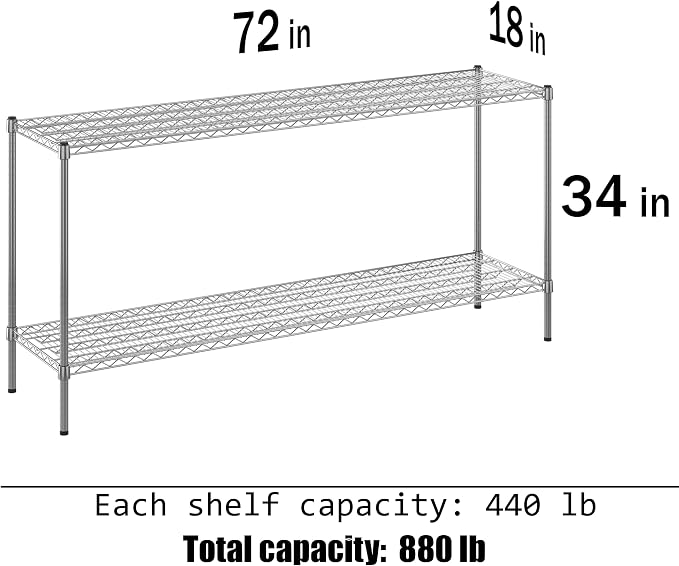 18" Deep x 72" Wide x 34" Height Wire Shelving Kit | 2-Tier | NSF Commercial - Image 3
