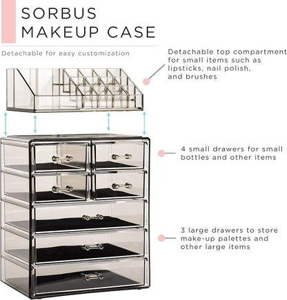 Sorbus Acrylic Makeup Organizer Set, 7-Drawer Vanity & Countertop Cosmetic - Image 2