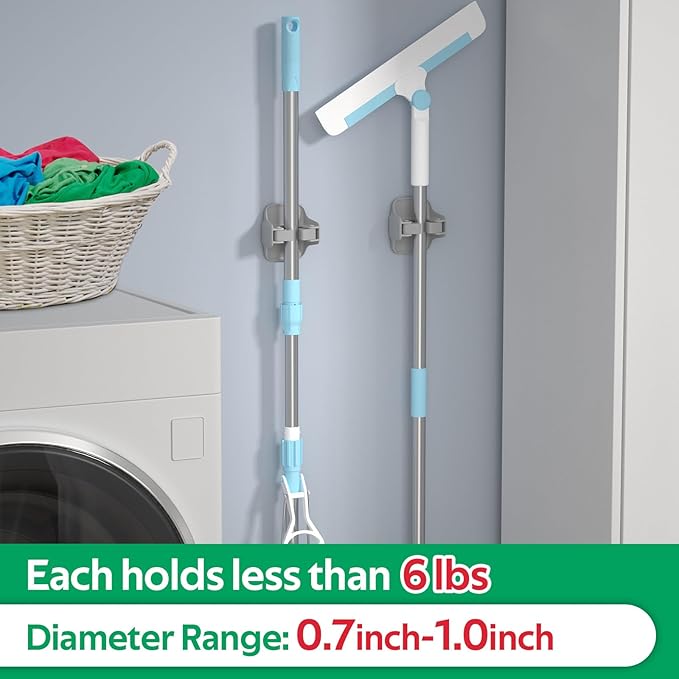 reliahom 3 Pack Broom Holder Wall Mount Mop Grippers No Drilling Self Adhesive - Image 5