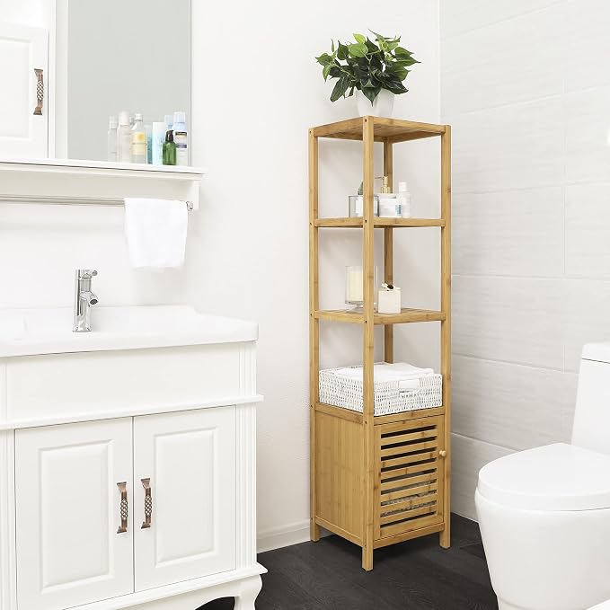 SONGMICS Bamboo Bathroom Storage Floor Cabinet, 4 Tiers Multifunctional Floor - Image 2
