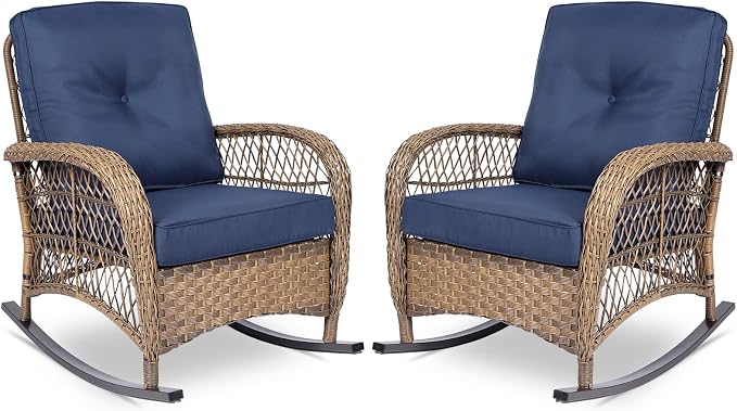 VIVIJASON 2 Piece Patio Wicker Rattan Rocker Chair, Outdoor Rattan Rocker Chair by VIVIJASON