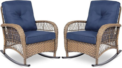 VIVIJASON 2 Piece Patio Wicker Rattan Rocker Chair, Outdoor Rattan Rocker Chair by VIVIJASON