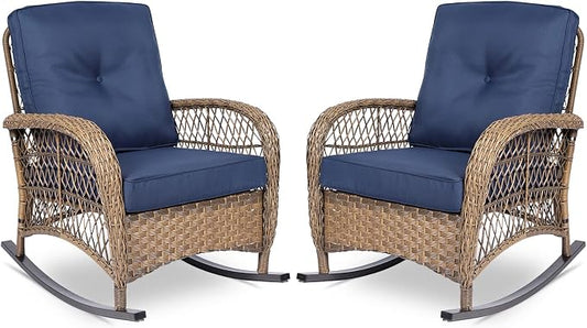 VIVIJASON 2 Piece Patio Wicker Rattan Rocker Chair, Outdoor Rattan Rocker Chair by VIVIJASON