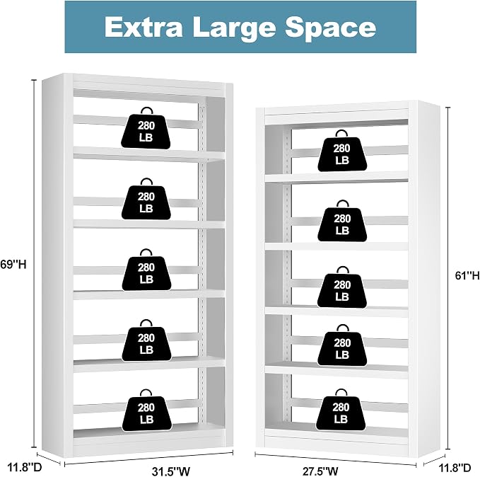 Bookcase, 5-Shelf Industrial Bookshelf, Large Storage Space, Adjustable - Image 3