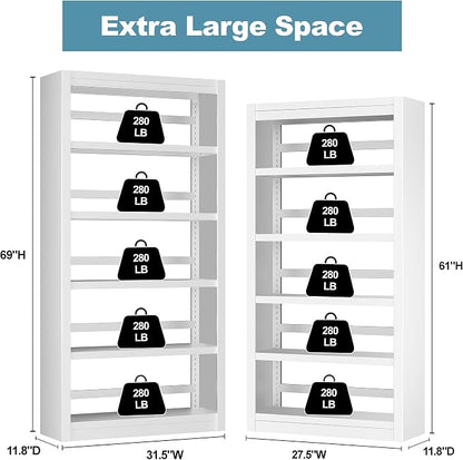 Bookshelf, 5-Tier Sturdy Bookcase, Adjustable Book Shelf, Large Capacity per - Image 3