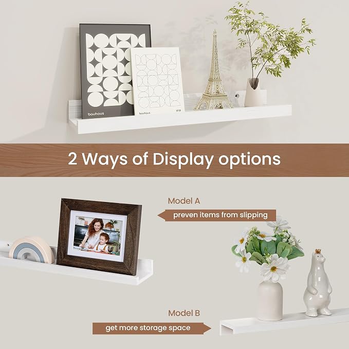 Fun Memories Picture Ledge Shelf, Solid Pine Wood Floating Shelves Set of 4 - Image 6