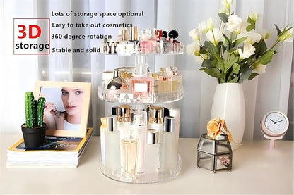 Diamond Pattern Three Layers Perfume Organizer, 360 Rotating Diamond Cosmetic - Image 5