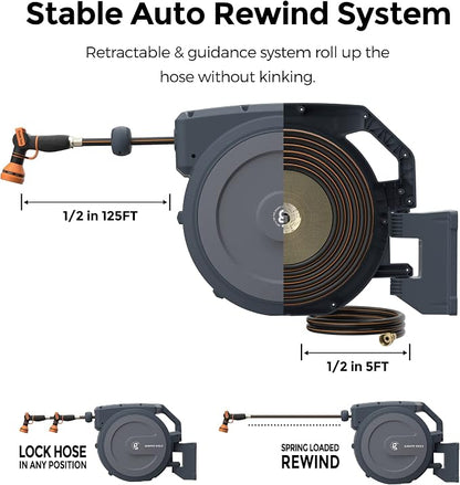 Giraffe Tools Retractable Hose Reel 1/2 in x130 FT PRO Metal Bracket Wall - Image 6