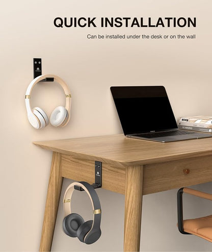 Foldable Aluminum Headphone Stand & Headset Holder Mount, Under Desk Wall Hook - Image 5
