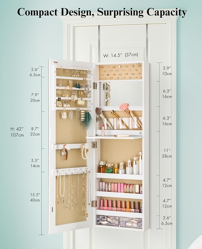 LUXFURNI Mirror Jewelry Cabinet Wall Mounted - Image 7