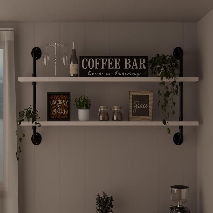 HDDFER Floating Bookshelf Bathroom Shelves Over Toilet Industrial Pipe Shelving - Image 3