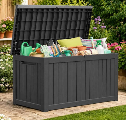 182 Gallon Outdoor Deck Storage Box, Large Waterproof Resin Patio Storage Box by Unknown