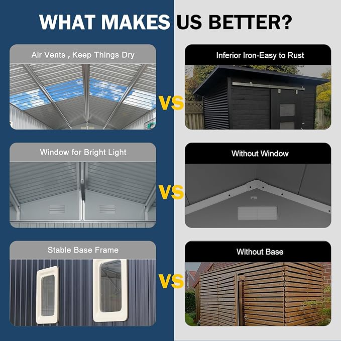 10x10 FT Metal Outdoor Storage Shed, Unique Clear Roof Window Lockable Double - Image 7