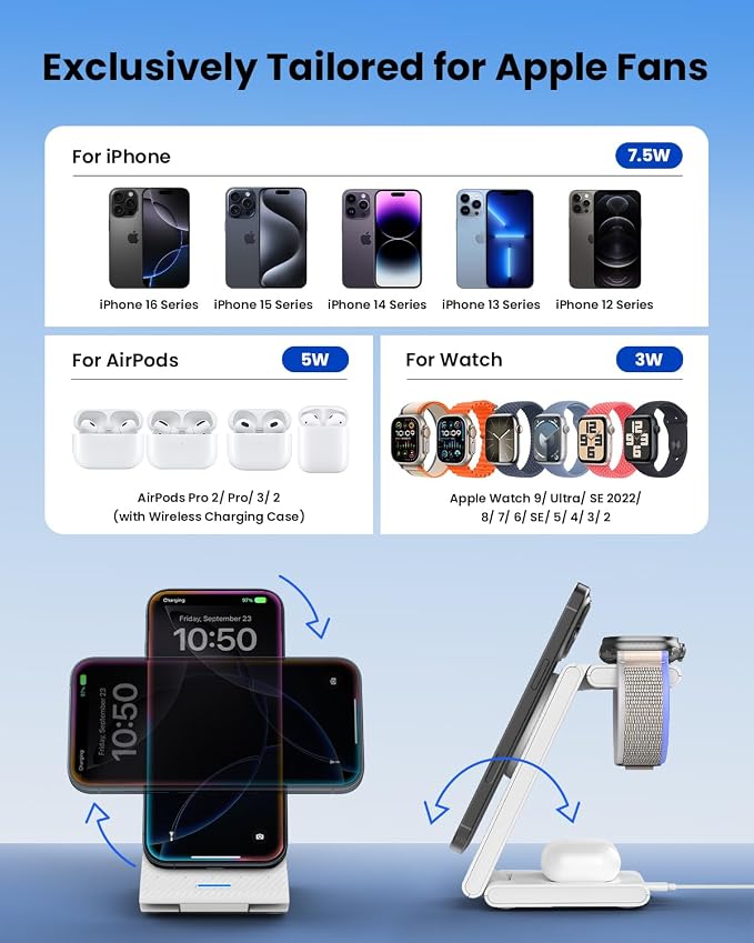 3 in 1 Wireless Charging Station, Foldable Magnetic Wireless Charger Stand - Image 8