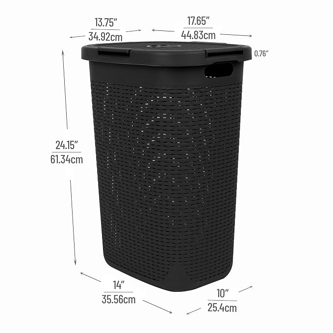 Mind Reader 60L Slim Laundry Hamper, Clothes Basket, Wicker Design, 17.65"L x - Image 3