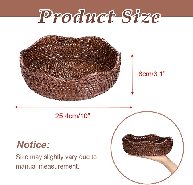 Hipiwe 10" Round Key Tray for Entryway Table Handwoven Wicker Basket Bowl | - Image 3