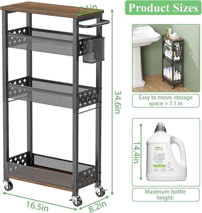 4 Tier Slim Rolling Storage Cart, Laundry Room Cart on Wheels, Small Metal - Image 2