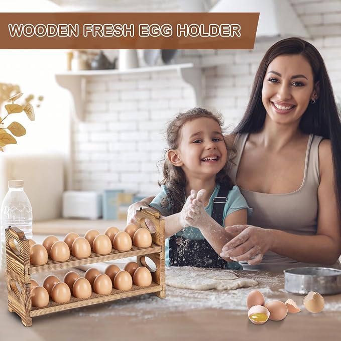 Wooden Egg Holder & Storage-3Tier /36-Hole Stackable Holds Fresh Eggs, - Image 8
