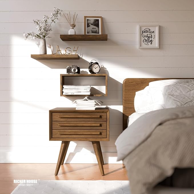 RICHER HOUSE 3-Set Brown Floating Wall Shelves, Bathroom Shelf Over Toilet | - Image 4