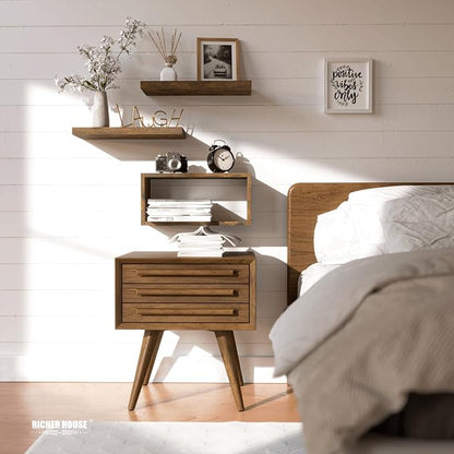 RICHER HOUSE 3-Set Brown Floating Wall Shelves, Bathroom Shelf Over Toilet | - Image 4