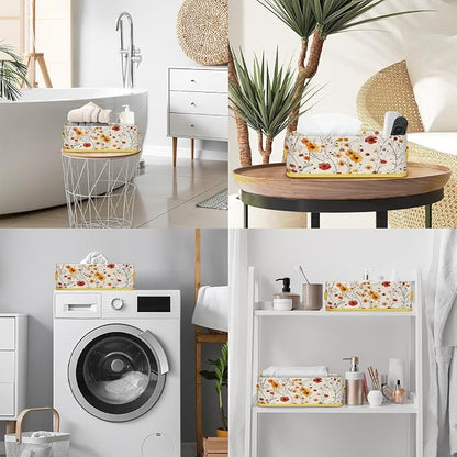 Red Yellow Flowers Bathroom Storage Basket, Foldable - Image 5