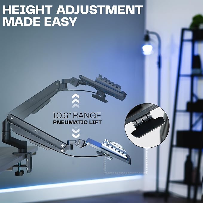 VIVO Sit-Stand 24 Inch Pneumatic Spring Keyboard and Mouse Tray Clamp-on Desk - Image 3